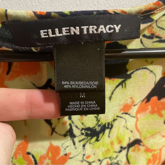 Ellen Tracy Silk Blend Blouse Women’s Medium Floral Print Yellow/Green Ruched - Picture 3 of 8